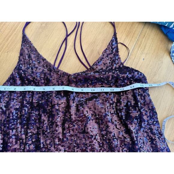 Free People Plum Purple Sequined Criss Cross Back Mini Dress Tunic XS Glam - Picture 4 of 7